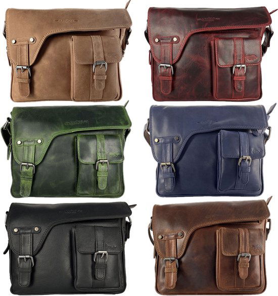 Schoudertassen damestas messenger tas crossbody leer cognac - Arrigo Leather Goods