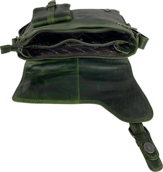 Schoudertassen damestas messenger tas crossbody leer groen - Arrigo Leather Goods