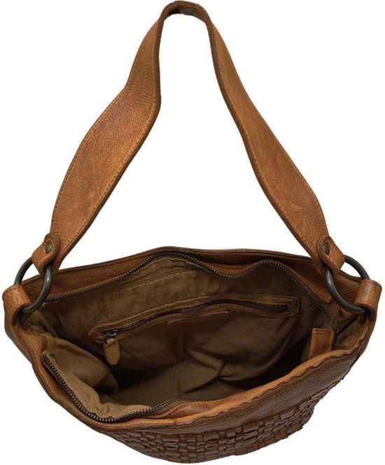 Schoudertassen vrouw cognac gevlochten leer kort en lang hengsel - Arrigo Leather Goods