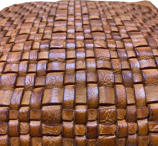 Schoudertassen vrouw cognac gevlochten leer kort en lang hengsel - Arrigo Leather Goods