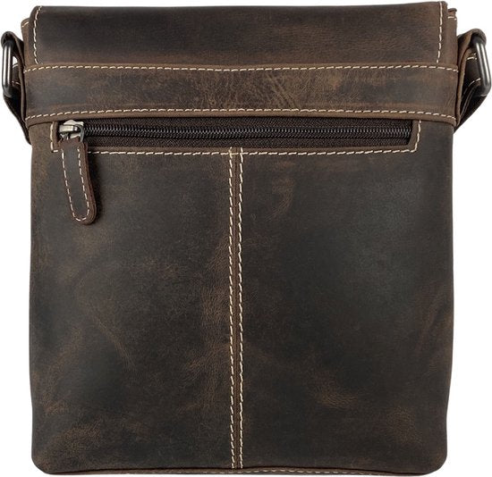 Schoudertassen vrouw compacte crossbody schoudertas buffelleer donkerbruin - Arrigo Leather Goods