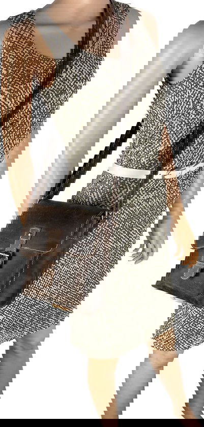 Schoudertassen vrouw compacte crossbody schoudertas buffelleer donkerbruin - Arrigo Leather Goods