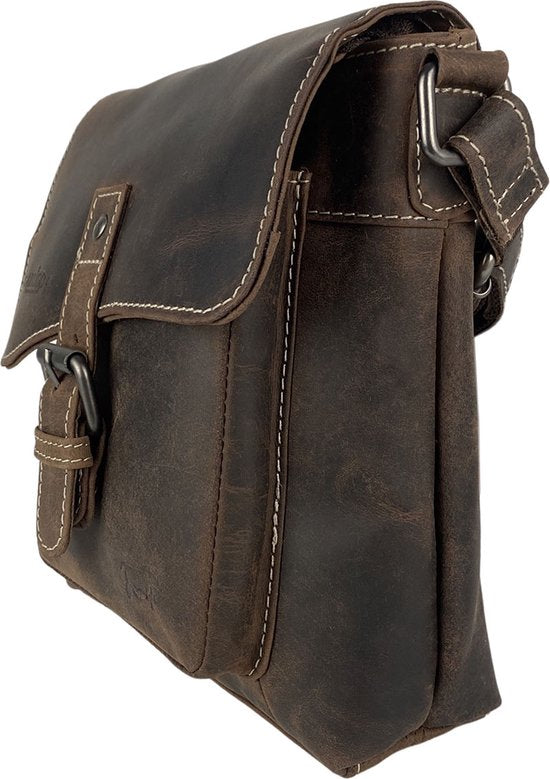 Schoudertassen vrouw compacte crossbody schoudertas buffelleer donkerbruin - Arrigo Leather Goods