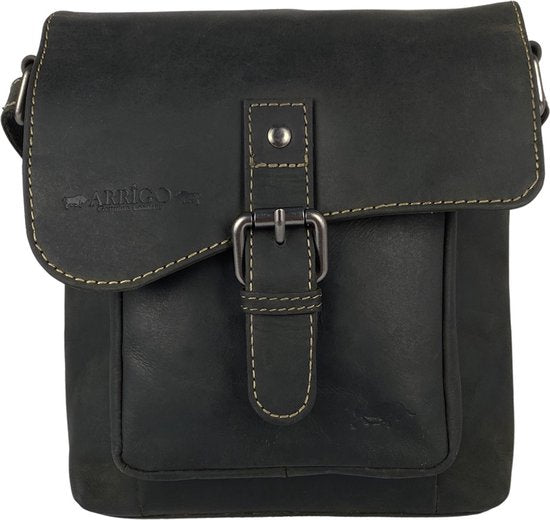 Schoudertassen vrouw compacte crossbody schoudertas buffelleer zwart - Arrigo Leather Goods