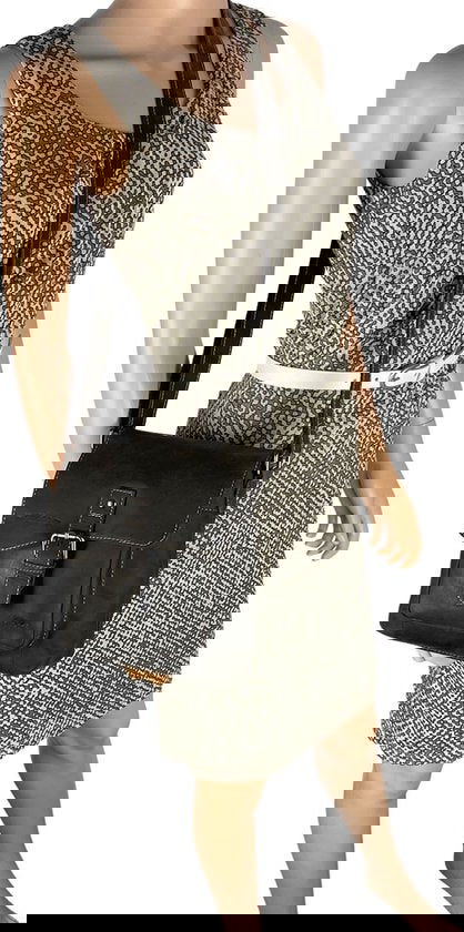 Schoudertassen vrouw compacte crossbody schoudertas buffelleer zwart - Arrigo Leather Goods