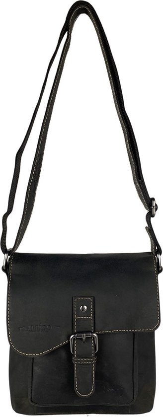 Schoudertassen vrouw compacte crossbody schoudertas buffelleer zwart - Arrigo Leather Goods