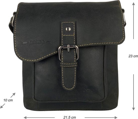 Schoudertassen vrouw compacte crossbody schoudertas buffelleer zwart - Arrigo Leather Goods