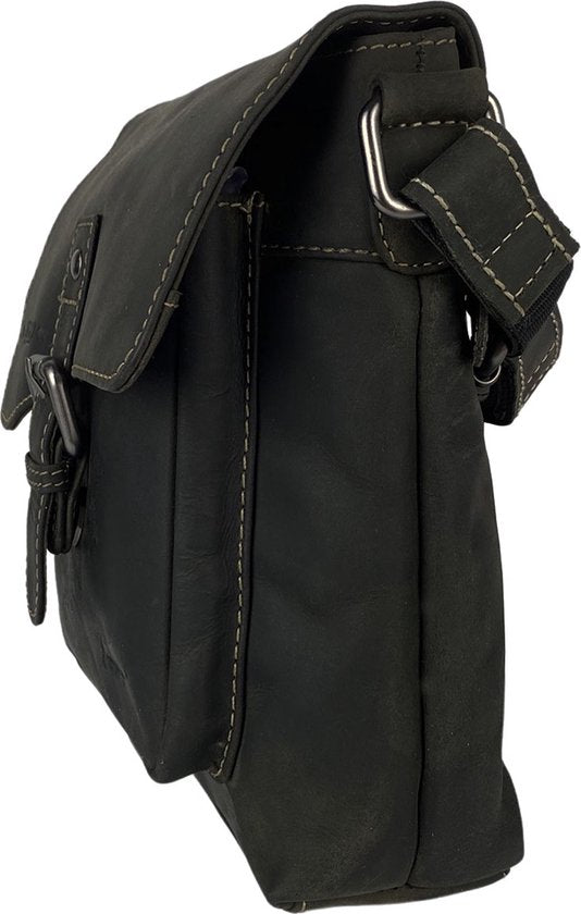 Schoudertassen vrouw compacte crossbody schoudertas buffelleer zwart - Arrigo Leather Goods