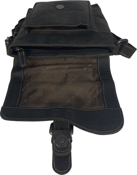 Schoudertassen vrouw compacte crossbody schoudertas buffelleer zwart - Arrigo Leather Goods