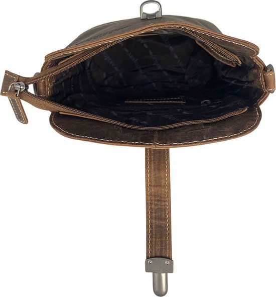 Schoudertassen vrouw crossbody tas boekentas sluiting vintage look buffelleer cognac - Arrigo Leather Goods
