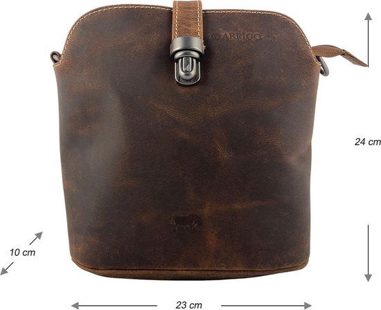 Schoudertassen vrouw crossbody tas boekentas sluiting vintage look buffelleer cognac - Arrigo Leather Goods