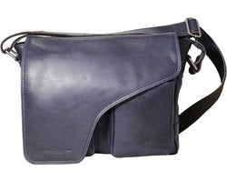 Schoudertassen vrouw crossbody tas dames grote klep echt leer donkerblauw - Arrigo Leather Goods