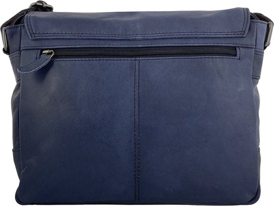 Schoudertassen vrouw crossbody tas dames grote klep echt leer donkerblauw - Arrigo Leather Goods