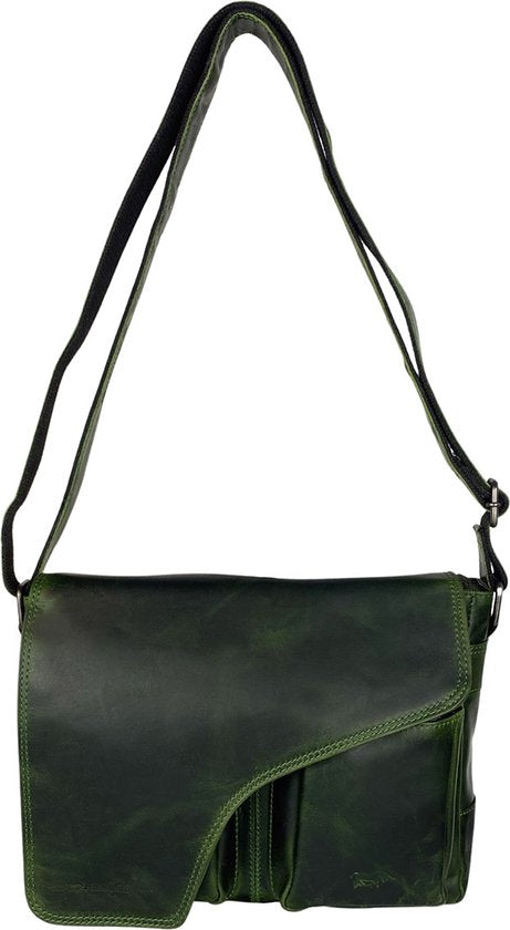 Schoudertassen vrouw crossbody tas dames grote klep echt leer groen - Arrigo Leather Goods
