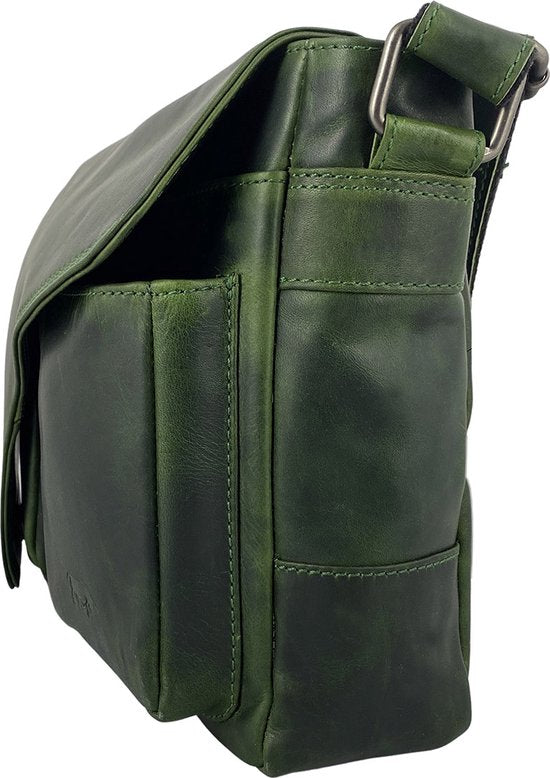 Schoudertassen vrouw crossbody tas dames grote klep echt leer groen - Arrigo Leather Goods