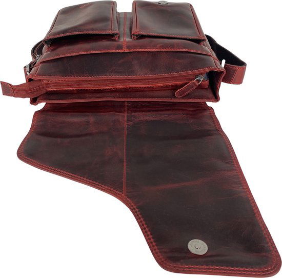 Schoudertassen vrouw crossbody tas dames grote klep echt leer rood - Arrigo Leather Goods