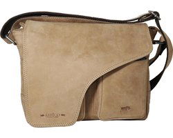 Schoudertassen vrouw crossbody tas dames grote klep echt leer taupe - Arrigo Leather Goods