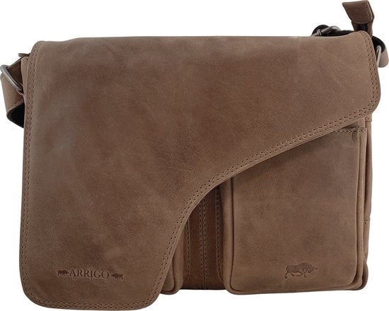 Schoudertassen vrouw crossbody tas dames grote klep echt leer taupe - Arrigo Leather Goods