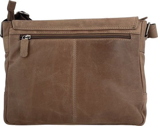 Schoudertassen vrouw crossbody tas dames grote klep echt leer taupe - Arrigo Leather Goods