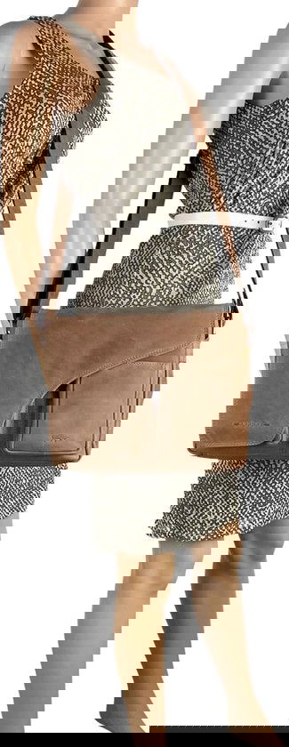 Schoudertassen vrouw crossbody tas dames grote klep echt leer taupe - Arrigo Leather Goods