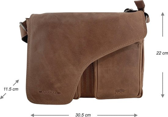 Schoudertassen vrouw crossbody tas dames grote klep echt leer taupe - Arrigo Leather Goods