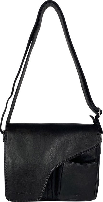 Schoudertassen vrouw crossbody tas dames grote klep echt leer zwart - Arrigo Leather Goods