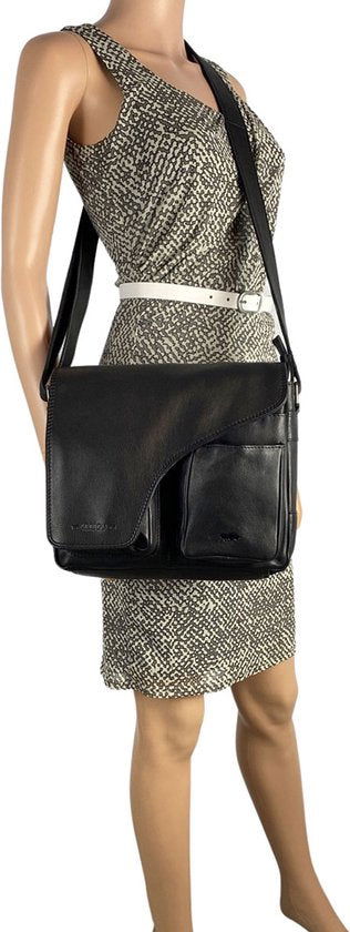 Schoudertassen vrouw crossbody tas dames grote klep echt leer zwart - Arrigo Leather Goods