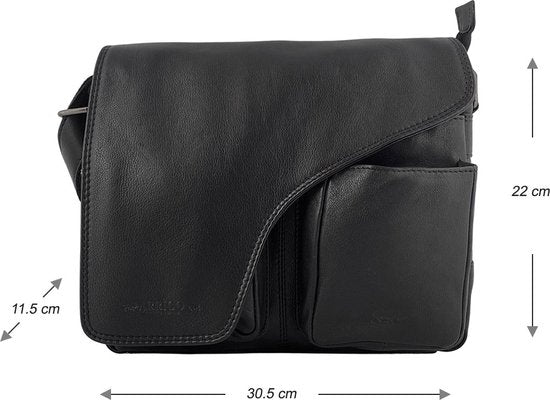 Schoudertassen vrouw crossbody tas dames grote klep echt leer zwart - Arrigo Leather Goods