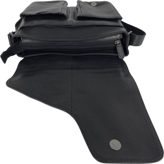 Schoudertassen vrouw crossbody tas dames grote klep echt leer zwart - Arrigo Leather Goods