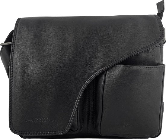 Schoudertassen vrouw crossbody tas dames grote klep echt leer zwart - Arrigo Leather Goods