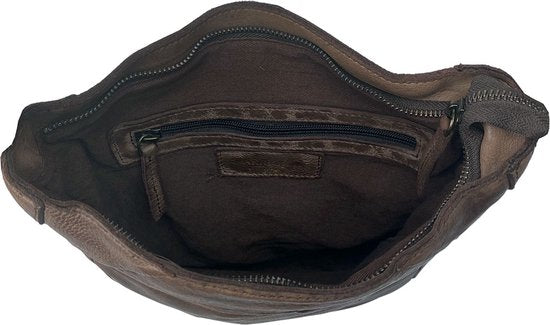 Schoudertassen vrouw crossbody tas dames schoudertasje leer donkerbruin - Arrigo Leather Goods