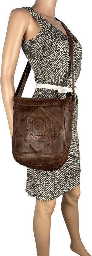 Schoudertassen vrouw crossbody tas dames schoudertasje leer donkerbruin - Arrigo Leather Goods