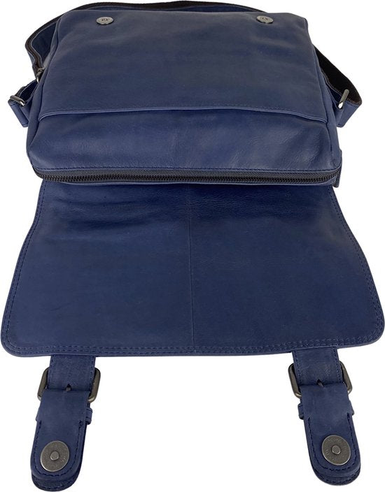 Schoudertassen vrouw messenger bag schoudertas dames leer crossbody donkerblauw - Arrigo Leather Goods