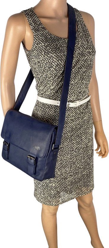 Schoudertassen vrouw messenger bag schoudertas dames leer crossbody donkerblauw - Arrigo Leather Goods
