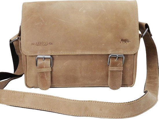 Schoudertassen vrouw messenger bag schoudertas dames leer crossbody taupe - Arrigo Leather Goods