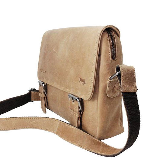 Schoudertassen vrouw messenger bag schoudertas dames leer crossbody taupe - Arrigo Leather Goods