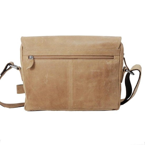 Schoudertassen vrouw messenger bag schoudertas dames leer crossbody taupe - Arrigo Leather Goods