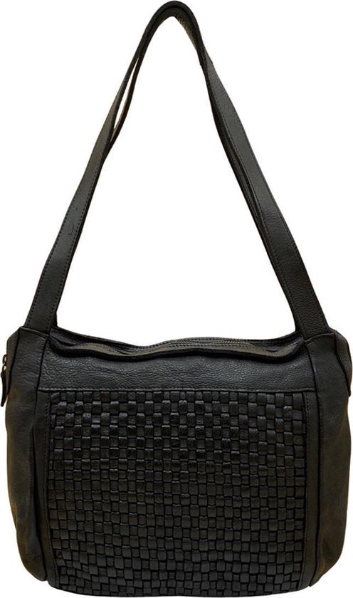 Schoudertassen vrouw schoudertas dames zwart gevlochten leer arrigo - Arrigo Leather Goods