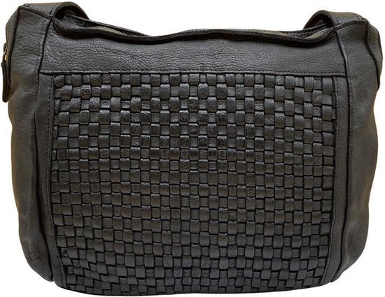 Schoudertassen vrouw schoudertas dames zwart gevlochten leer arrigo - Arrigo Leather Goods