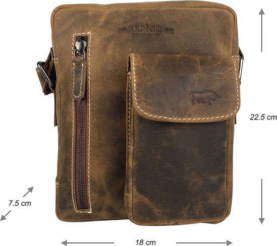 Schoudertassen vrouw schoudertassen heren crossbody tas leer cognac - Arrigo.nl