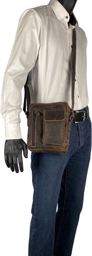 Schoudertassen vrouw schoudertassen heren crossbody tas leer donkerbruin - Arrigo Leather Goods