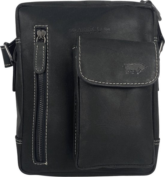 Schoudertassen vrouw schoudertassen heren crossbody tas leer zwart - Arrigo Leather Goods