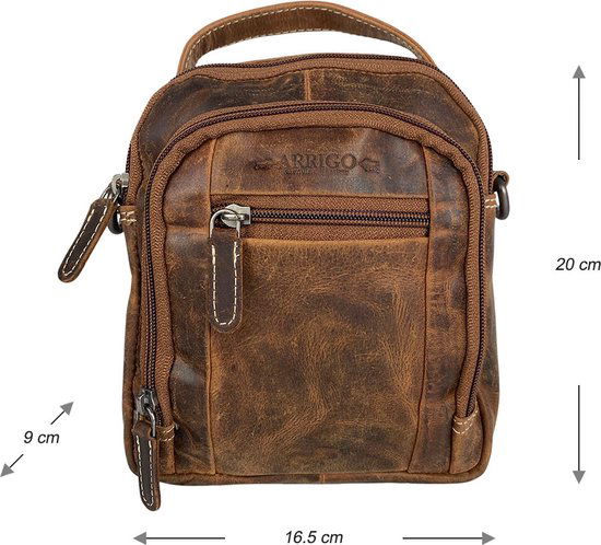 Schoudertassen vrouw schoudertassen heren heuptasje buffelleer cognac - Arrigo Leather Goods