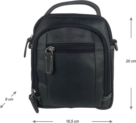 Schoudertassen vrouw schoudertassen heren heuptasje buffelleer zwart - Arrigo Leather Goods