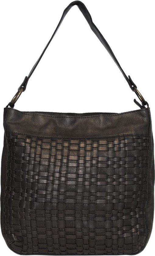 Schoudertassen vrouw zwart gevlochten leer kort en lang hengsel - Arrigo Leather Goods