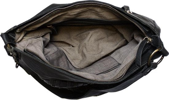 Schoudertassen vrouw zwart gevlochten leer kort en lang hengsel - Arrigo Leather Goods