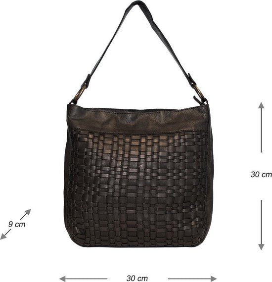 Schoudertassen vrouw zwart gevlochten leer kort en lang hengsel - Arrigo Leather Goods