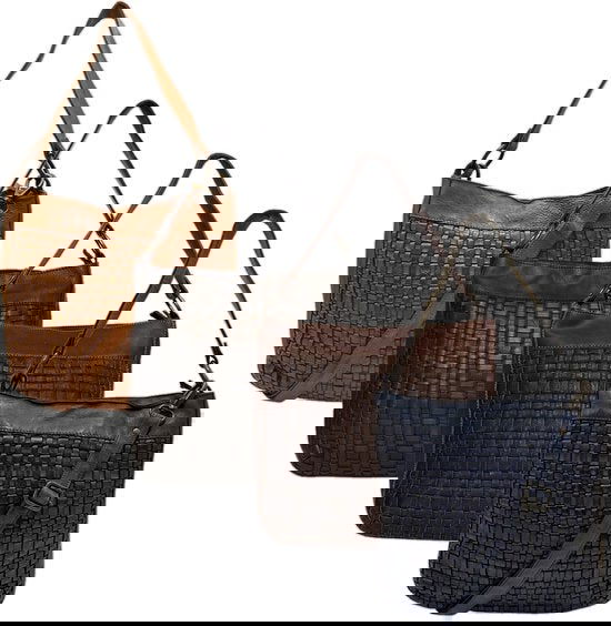 Schoudertassen vrouw zwart gevlochten leer kort en lang hengsel - Arrigo Leather Goods