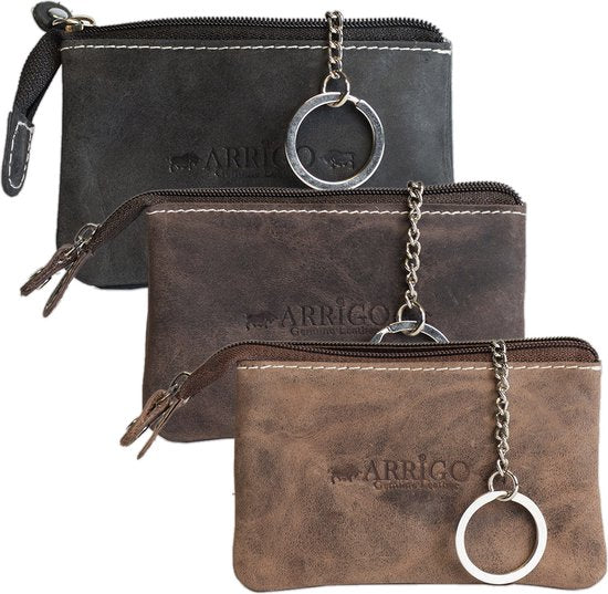 Sleuteletui - Donkerbruin Buffelleer met Ritsvakje - Arrigo.nl