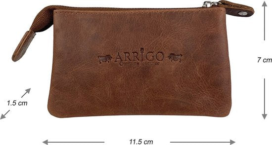 Sleuteletui met rits cognac soepel leer kleine portemonnee sleuteltasje arrigo - Arrigo Leather Goods
